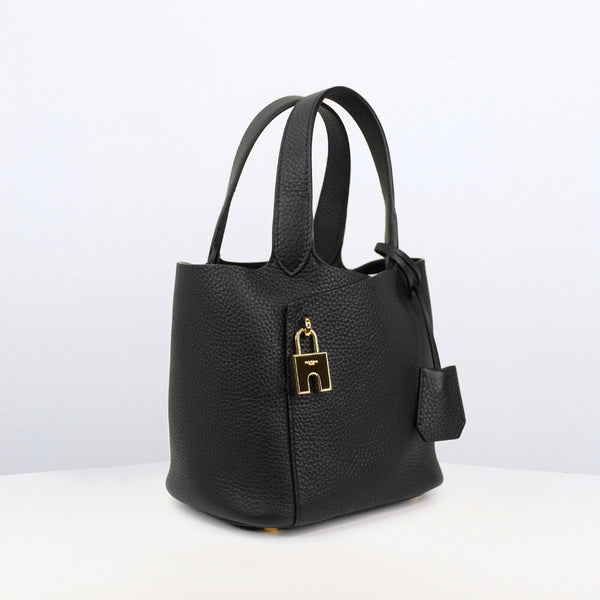 LEATHER HANDBAG ETOILE MINI BLACK WITH GOLD HARDWARE