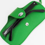 LEATHER GLASSES HOLDER GREEN BAMBOO