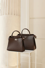 LEATHER HANDBAG LUTECE PM CHOCOLATE