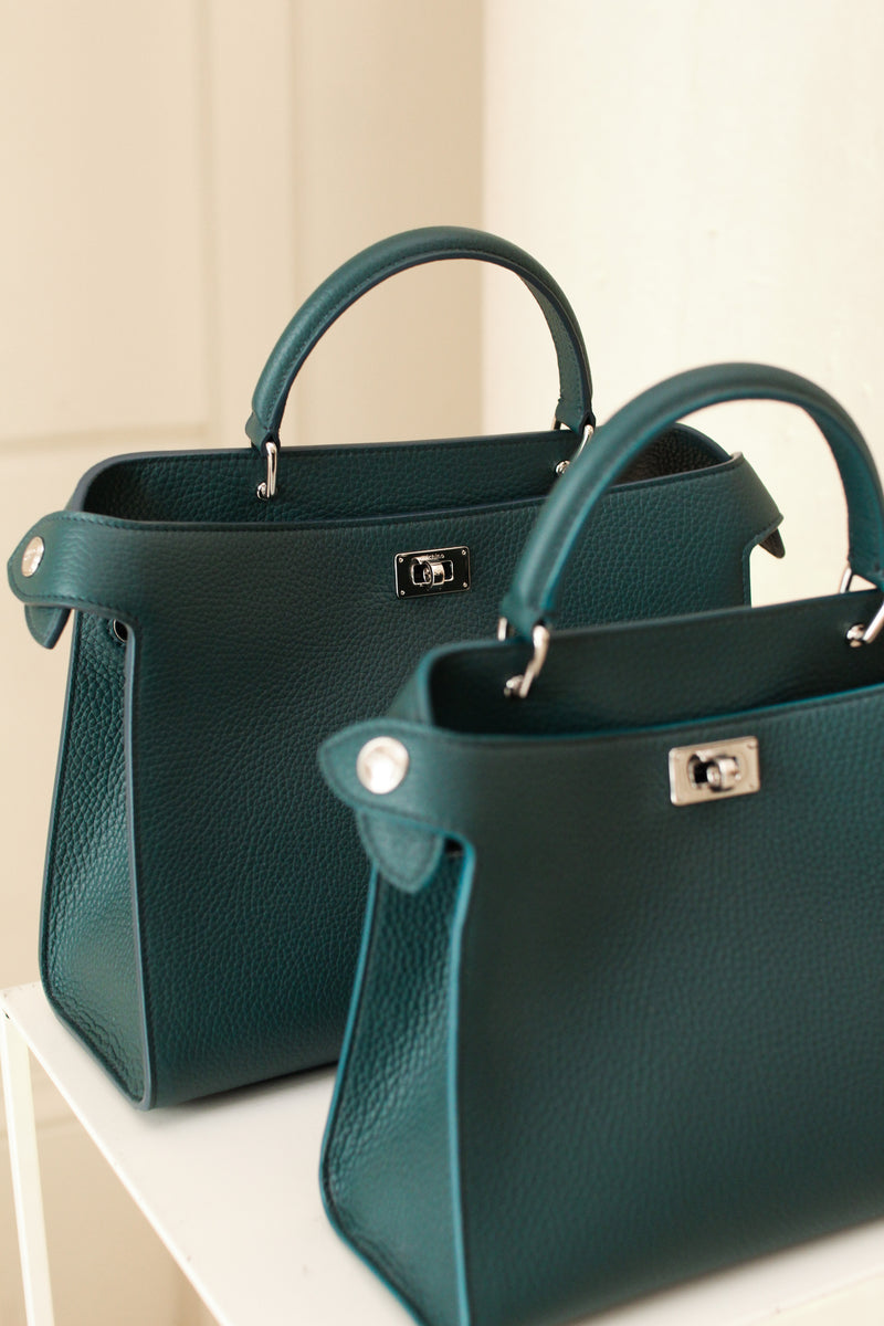 LEATHER HANDBAG LUTECE PM EMERALD