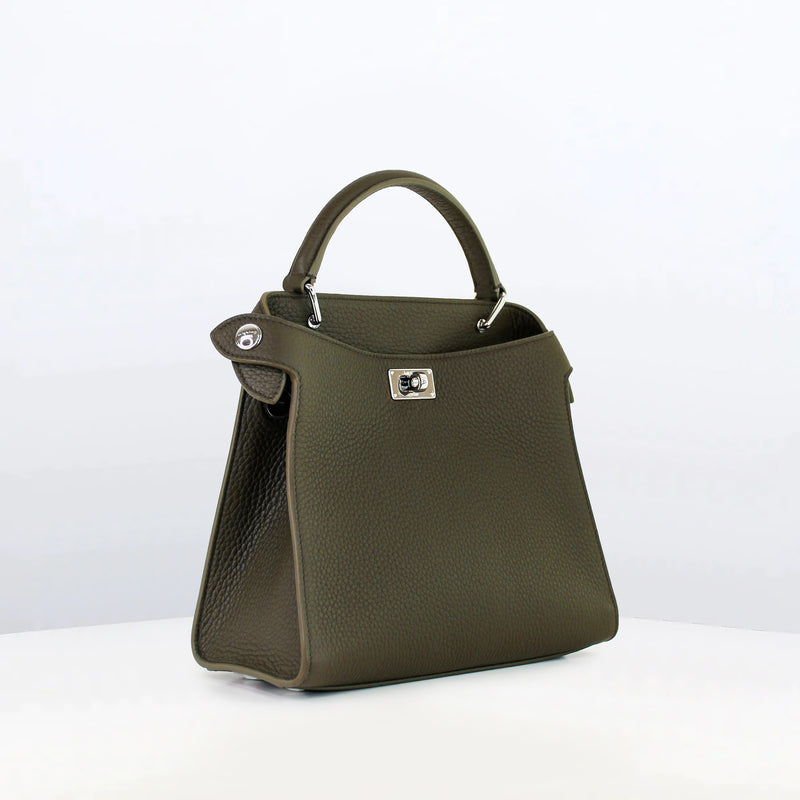 LEATHER HANDBAG LUTECE MINI KHAKI