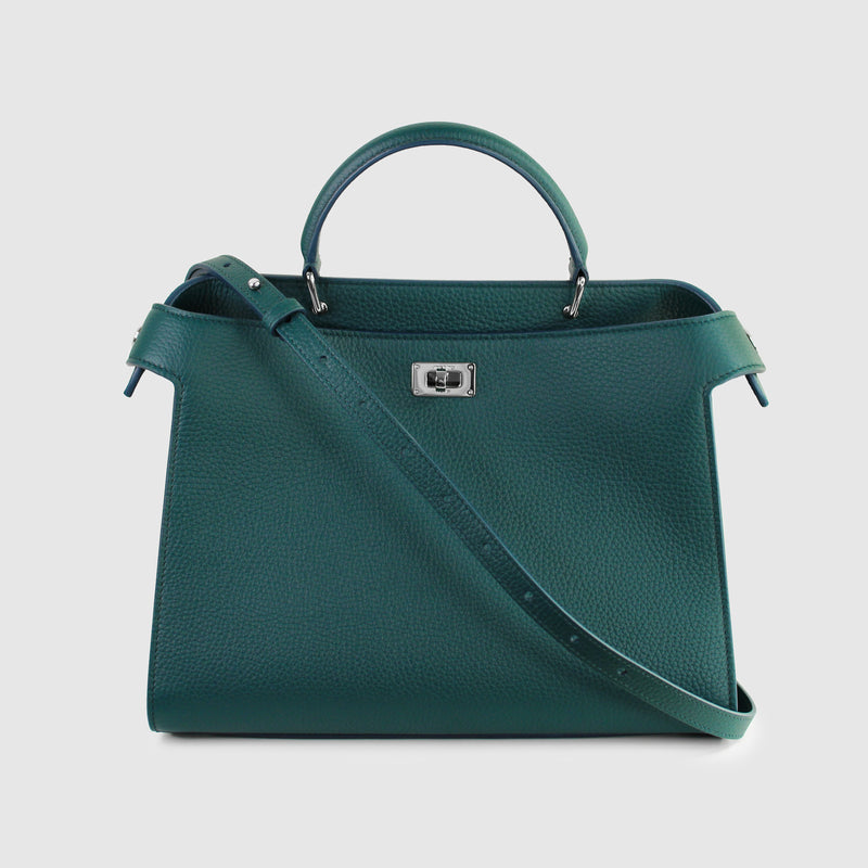 LEATHER HANDBAG LUTECE PM EMERALD