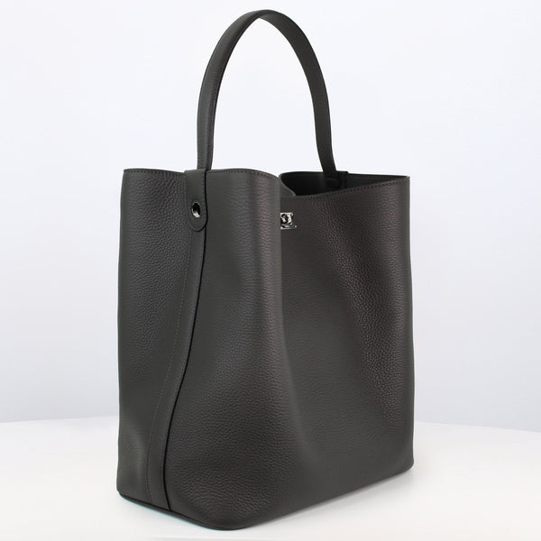 SAC SEAU EN CUIR ODÉON GM GRIS CHARBON