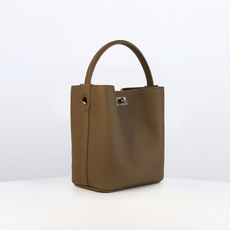 LEATHER BUCKET BAG ODEON MINI TAUPE