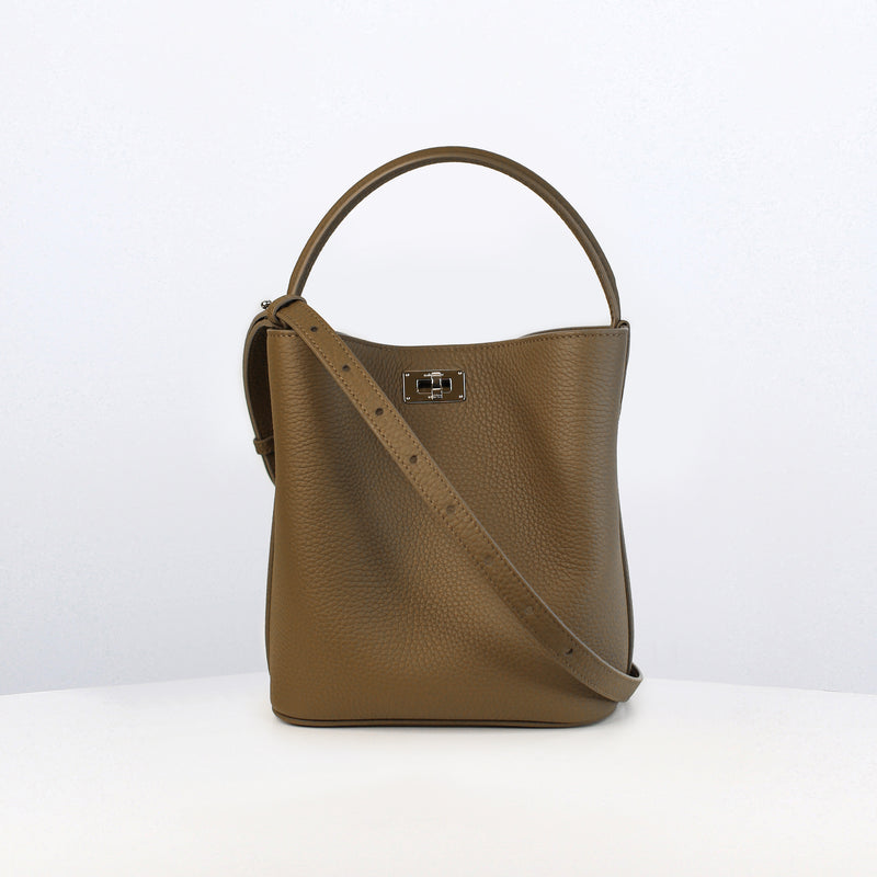 LEATHER BUCKET BAG ODEON MINI TAUPE