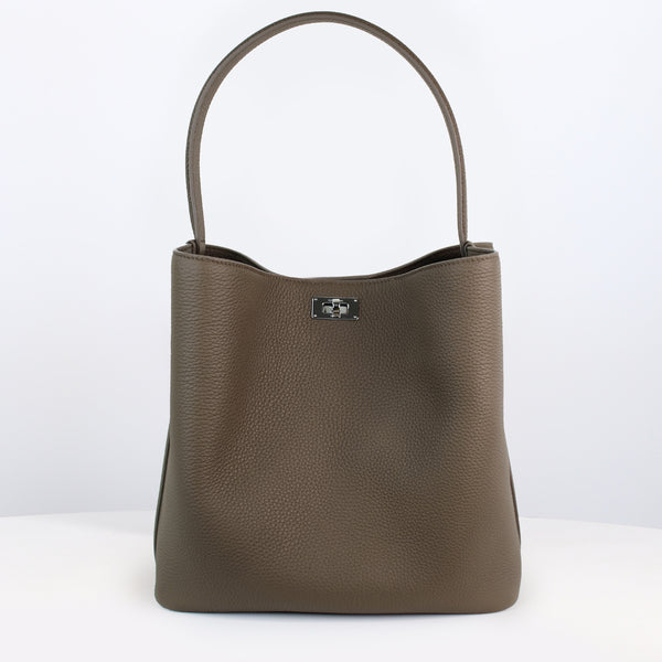 LEATHER BUCKET BAG ODEON PM TAUPE