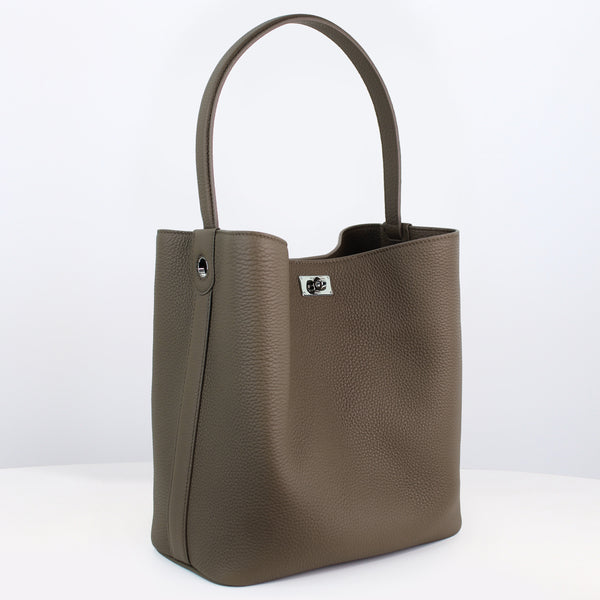 LEATHER BUCKET BAG ODEON PM TAUPE