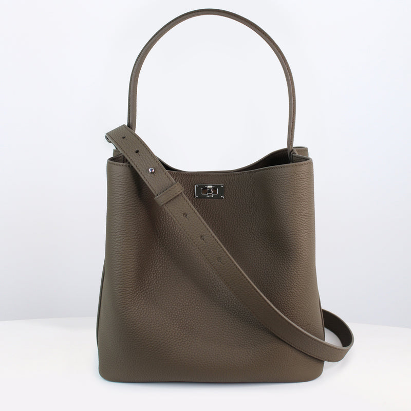 LEATHER HANDBAG ODEON PM TAUPE