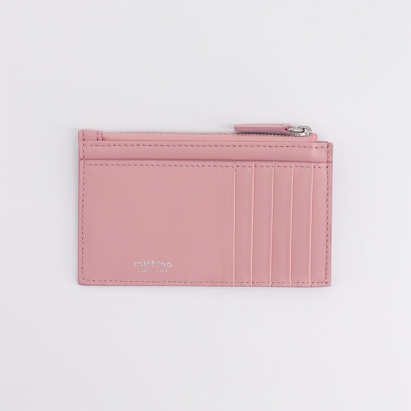 LEATHER ZIP CARD HOLDER SALUT LIGHT PINK – Michino Paris